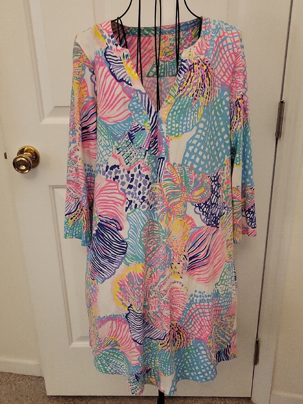 Lilly Pulitzer Pastel Multicolor Floral Midi Dress in Pink, Aqua & Yellow